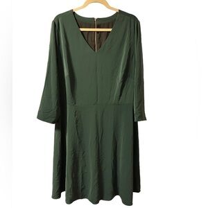 PIOL NEW YORK FOREST GREEN LONG SLEEVE A-LINE DRESS